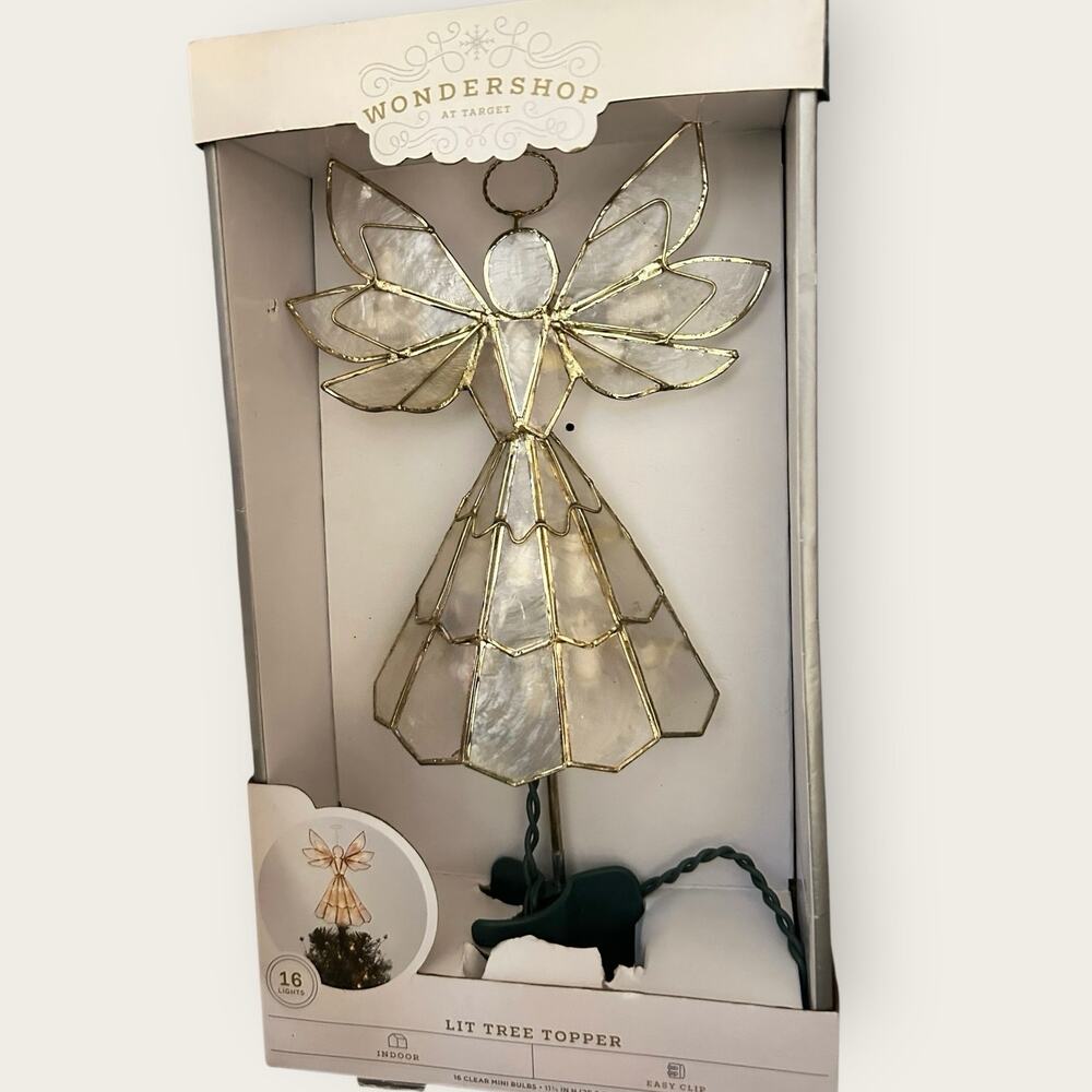 Wondershop Light Up Angel Tree Topper Easy Clip Gold/Clear 11.75 in16 Lights New